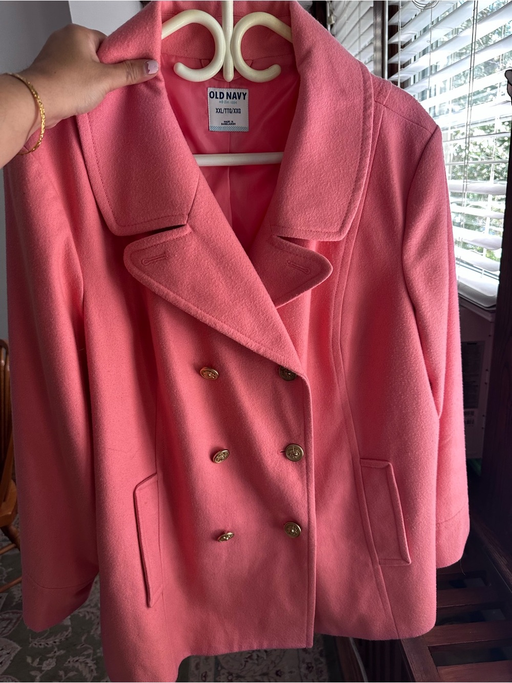 Old Navy Coral Pink Double-Breasted Pea Coat